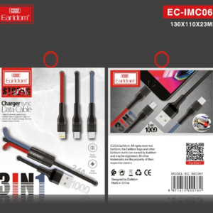 کابل تبدیل USB به لایتنینگ/ USB-C /micro USB ارلدام مدل EC-imc-067 طول 1 متر