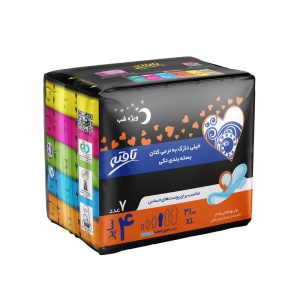 نوار بهداشتی تافته مدل Airlaid، سایز XL با ضخامت خیلی نازک، لایه رویی مشبک با جذب خیلی زیاد، بسته 7 عددی، ضد حساسیت، التهاب، خارش و سوزش، دارای دو باله و دنباله بلند
